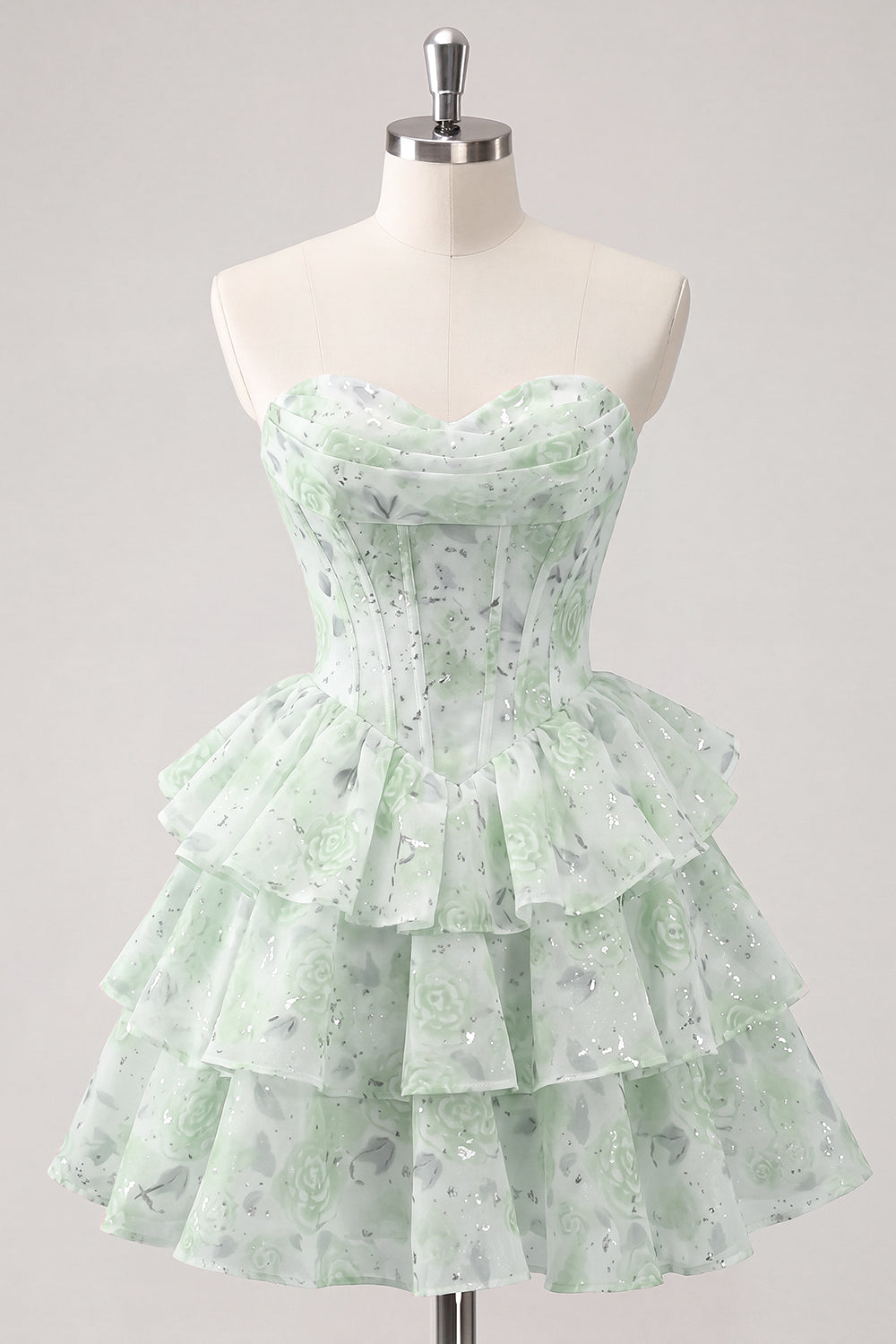 Sweetheart Tiered A-Line Pink Floral Corset Short Homecoming Dress
