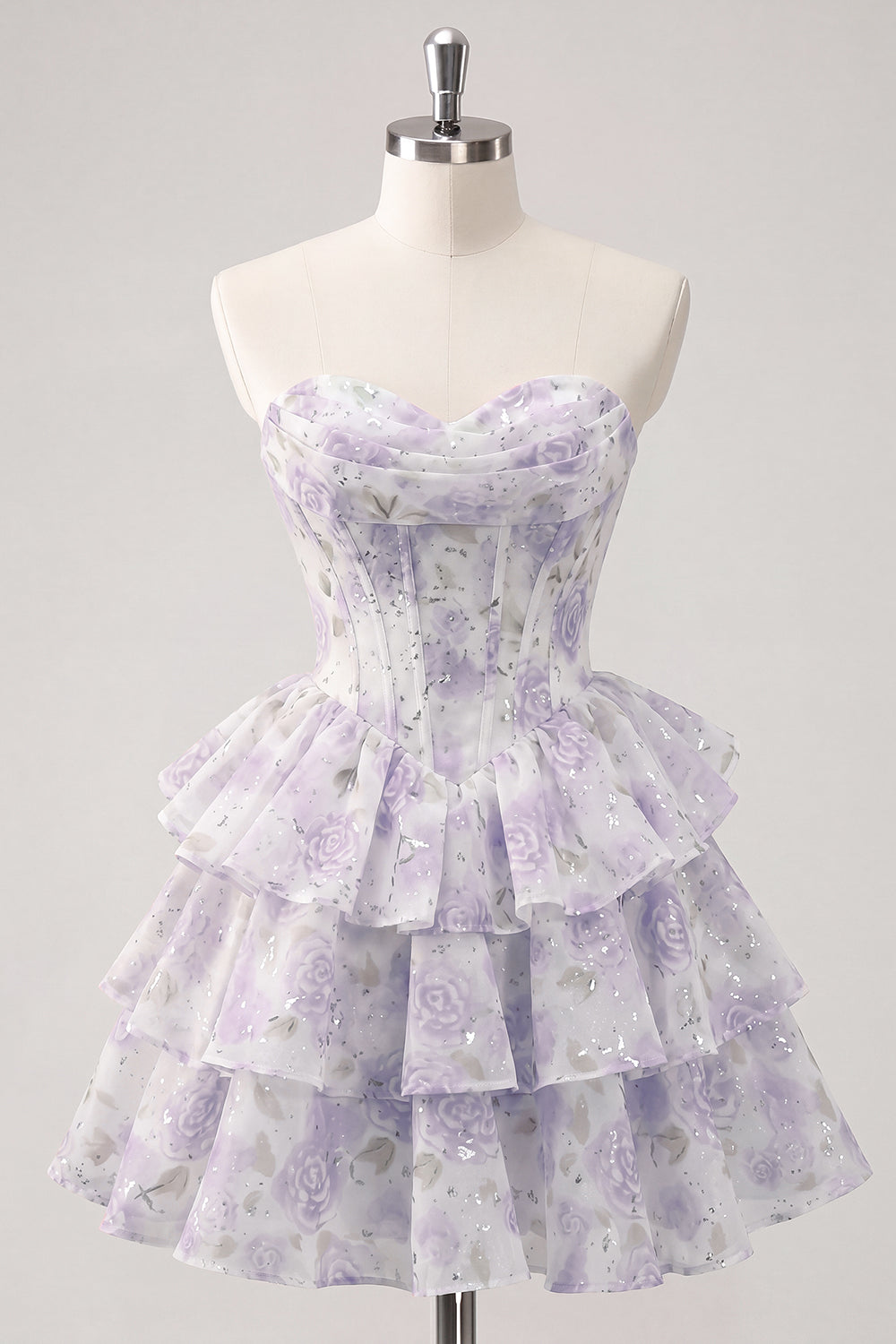 Sweetheart Tiered A-Line Pink Floral Corset Short Homecoming Dress