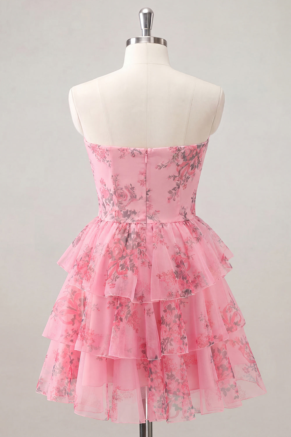 Light Blue Sweetheart Key Hole Tiered Floral Chiffon Homecoming Dress