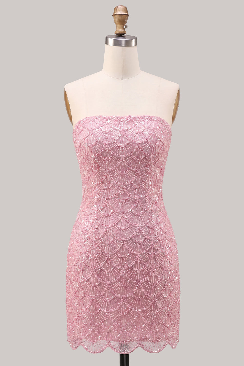 Strapless Pink Tight Floral Lace Up Back Short Homecoming Dress with Lace Up Back
