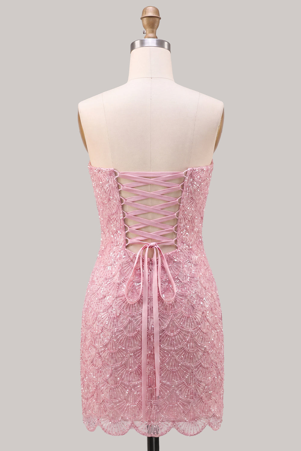 Strapless Pink Tight Floral Lace Up Back Short Homecoming Dress with Lace Up Back
