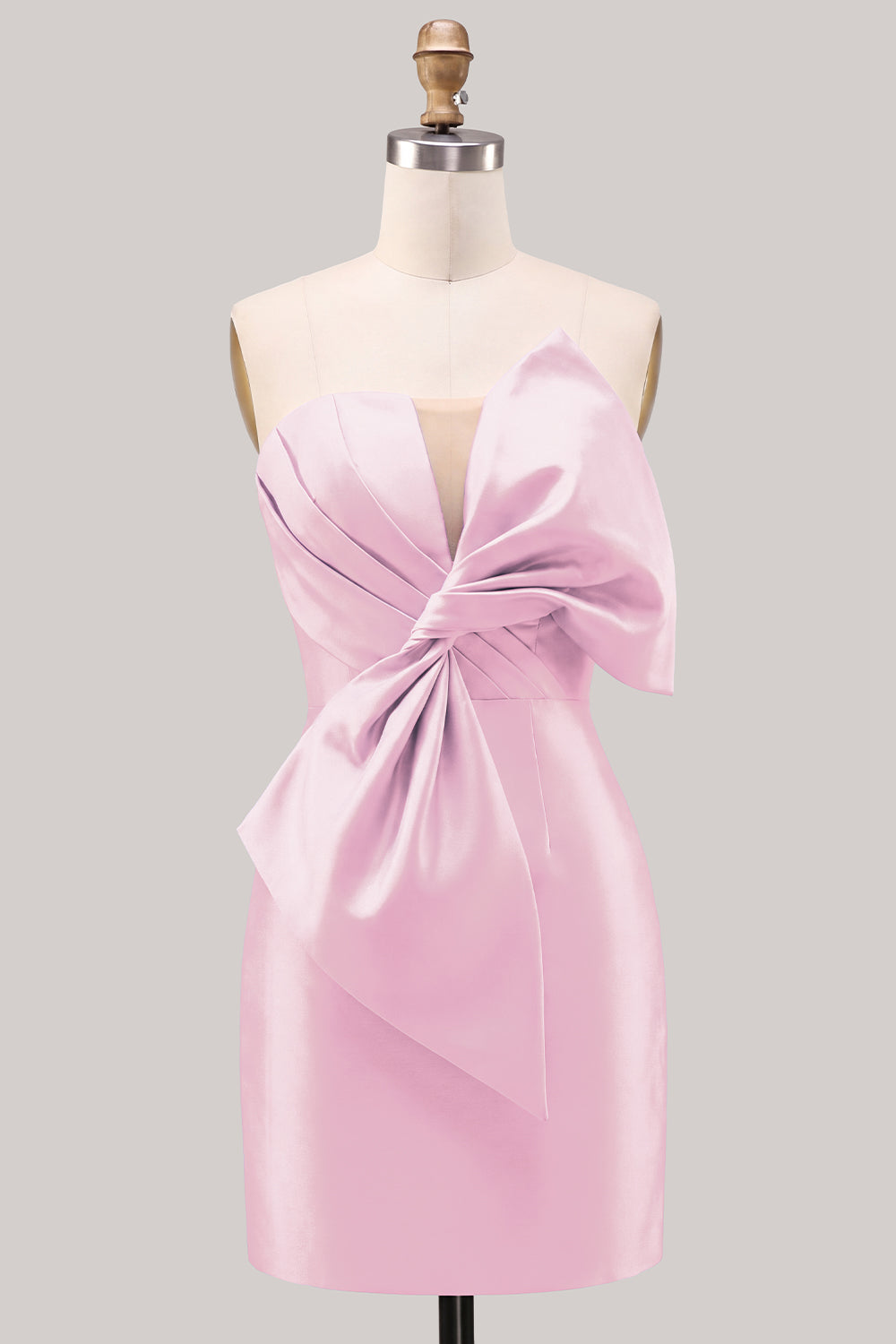 Robe de bal bustier en satin bleu froncé moulante avec nœud