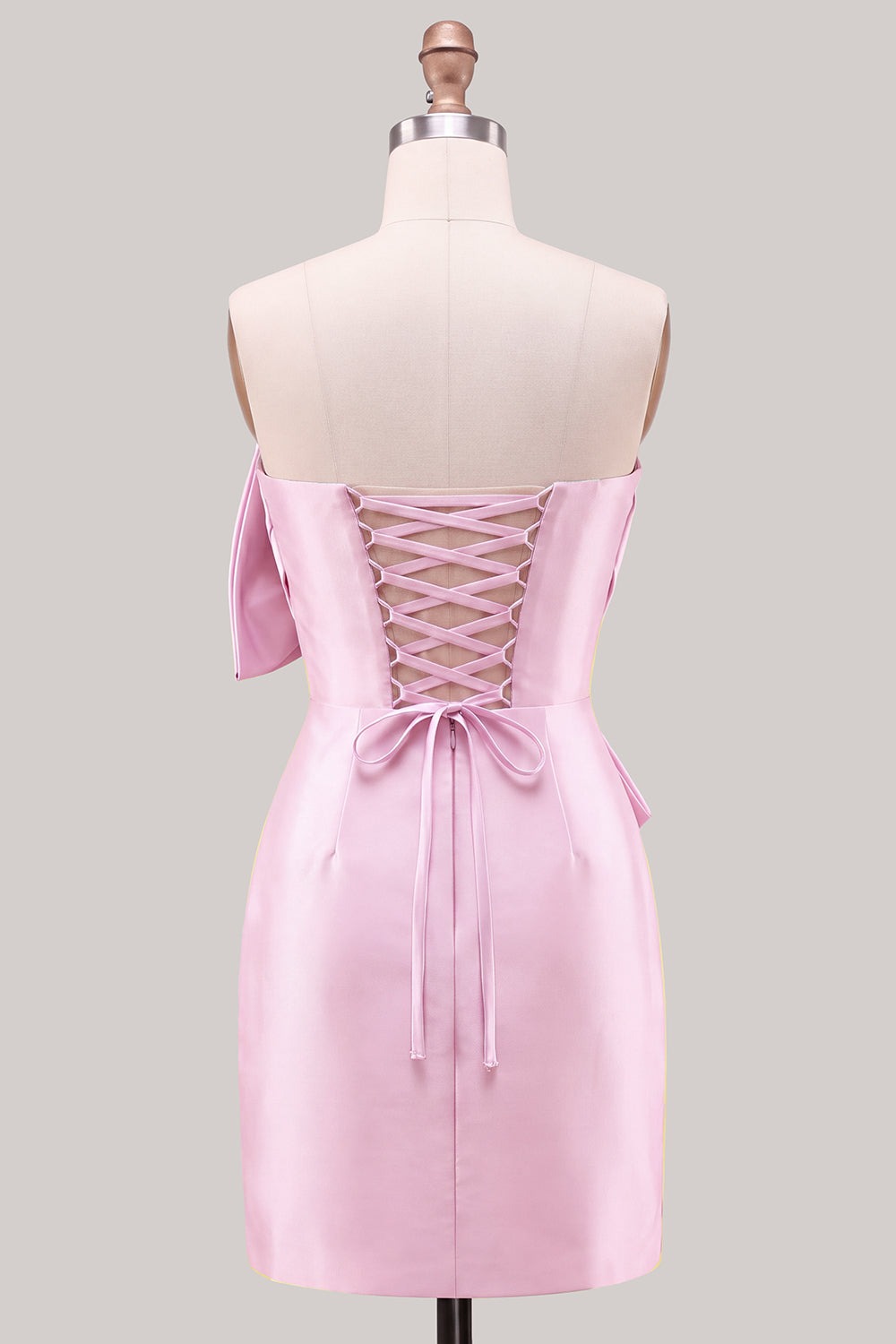 Robe de bal bustier en satin bleu froncé moulante avec nœud