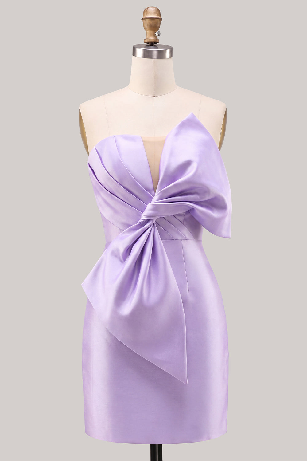 Robe de bal bustier en satin bleu froncé moulante avec nœud