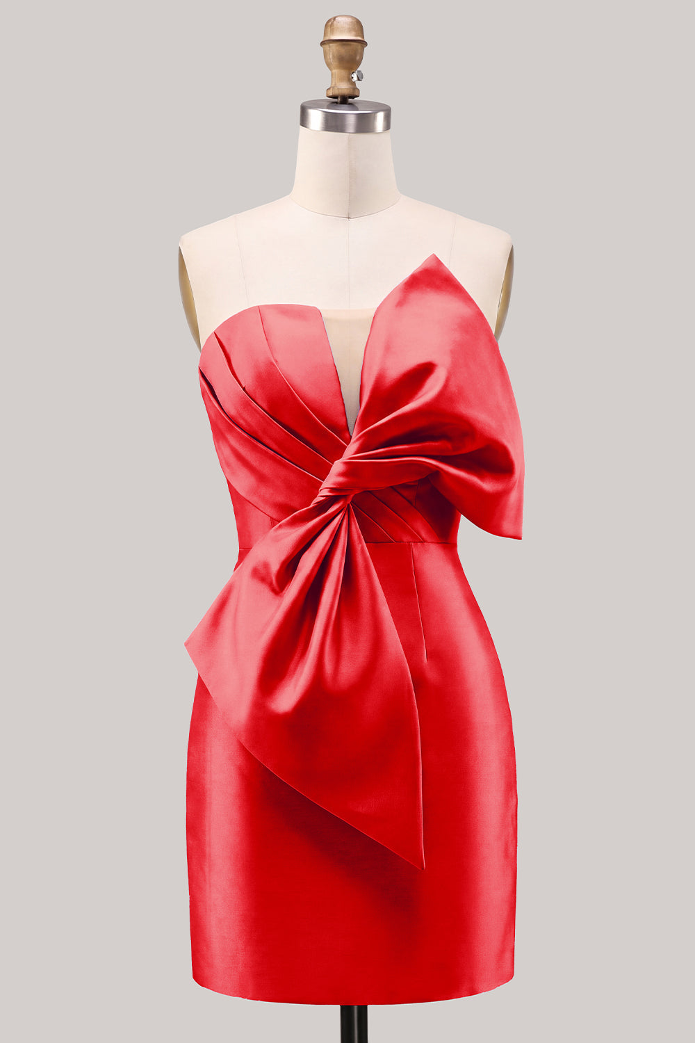 Robe de bal bustier en satin bleu froncé moulante avec nœud