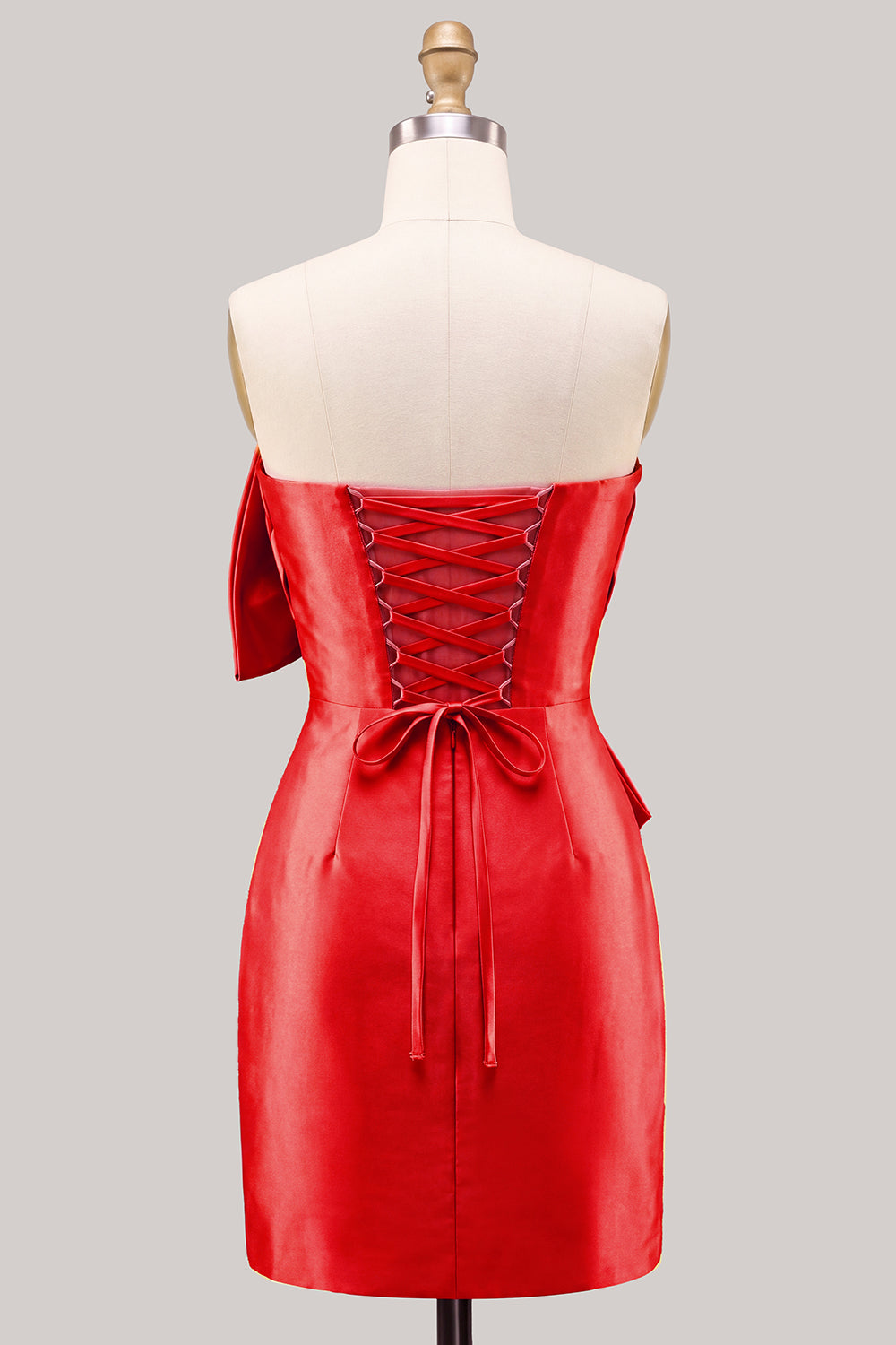 Robe de bal bustier en satin bleu froncé moulante avec nœud