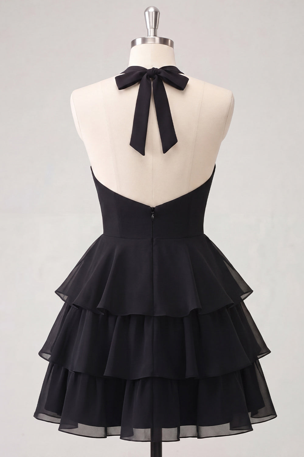 Blue Flower A-Line Halter Neck Tiered Chiffon Cut Out Homecoming Dress