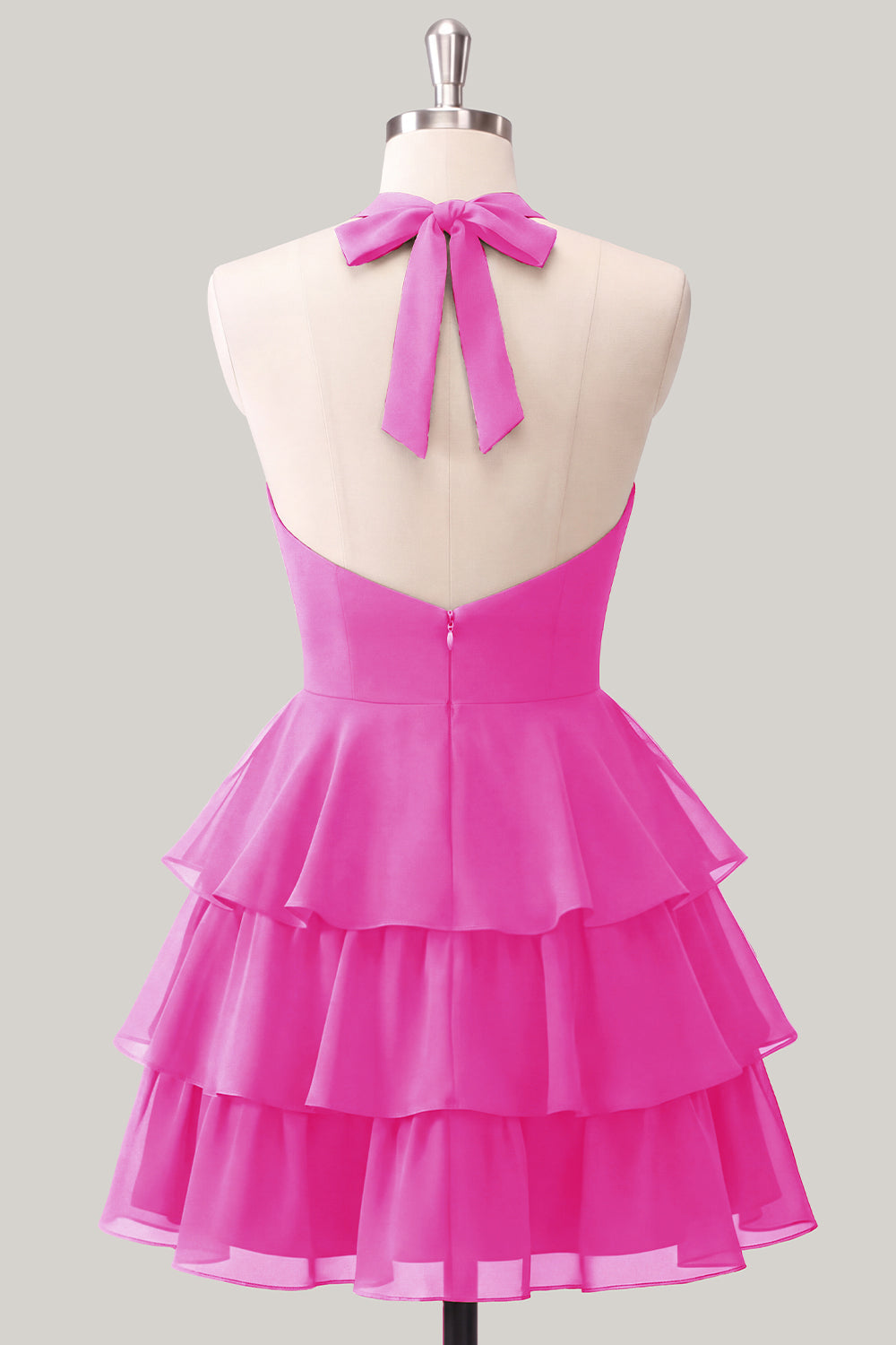 Blue Flower A-Line Halter Neck Tiered Chiffon Cut Out Homecoming Dress