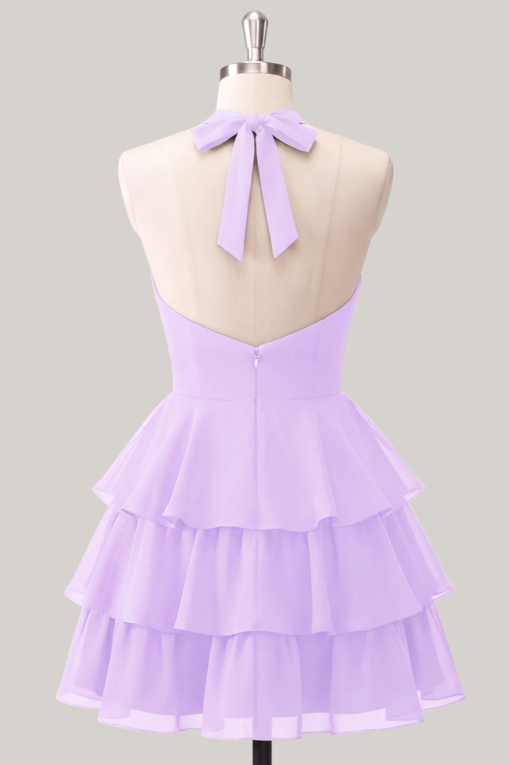 Blue Flower A-Line Halter Neck Tiered Chiffon Cut Out Homecoming Dress