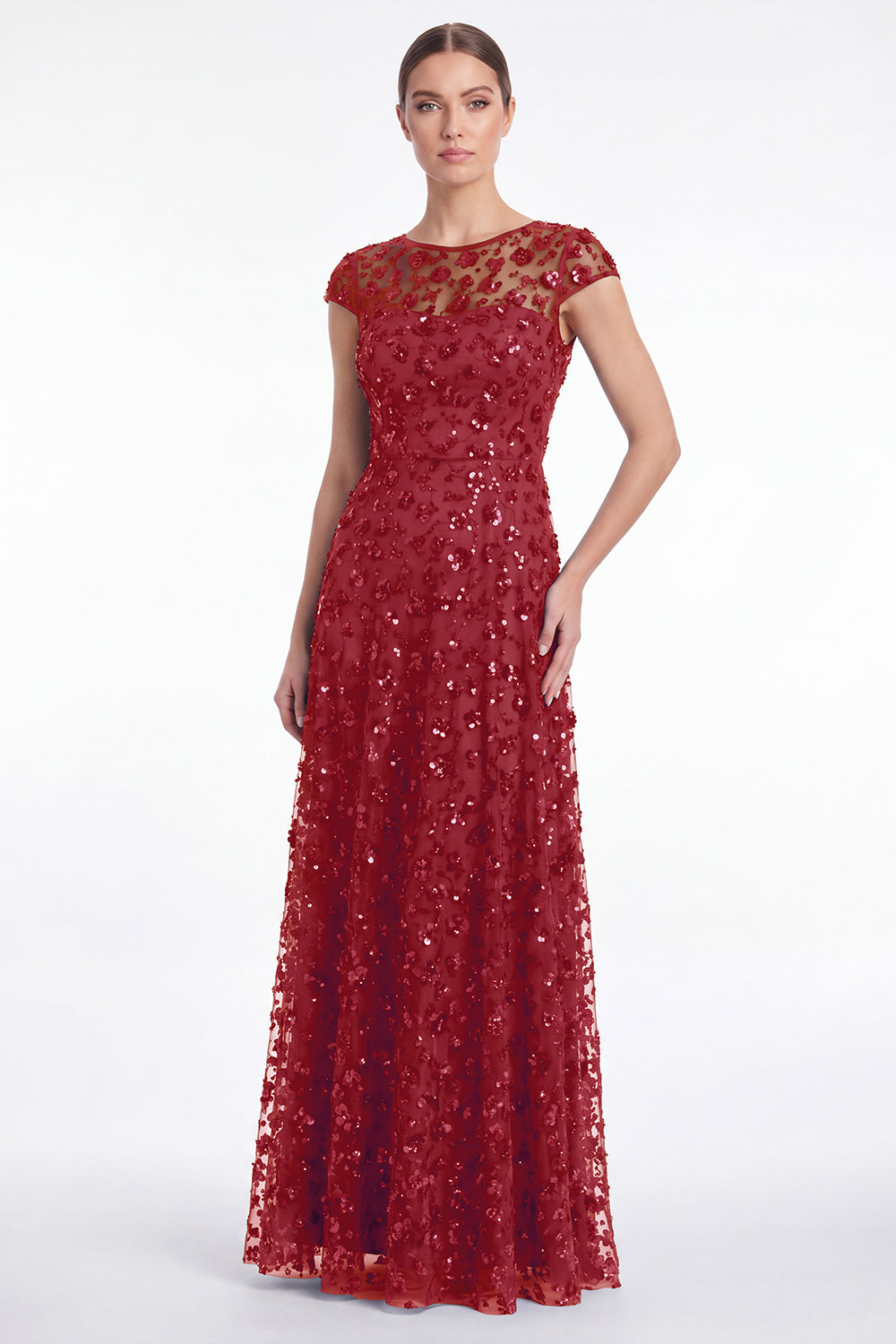 Dusty Rose A Line Sequin Mother of the Bride Dress with Cap Sleeevs