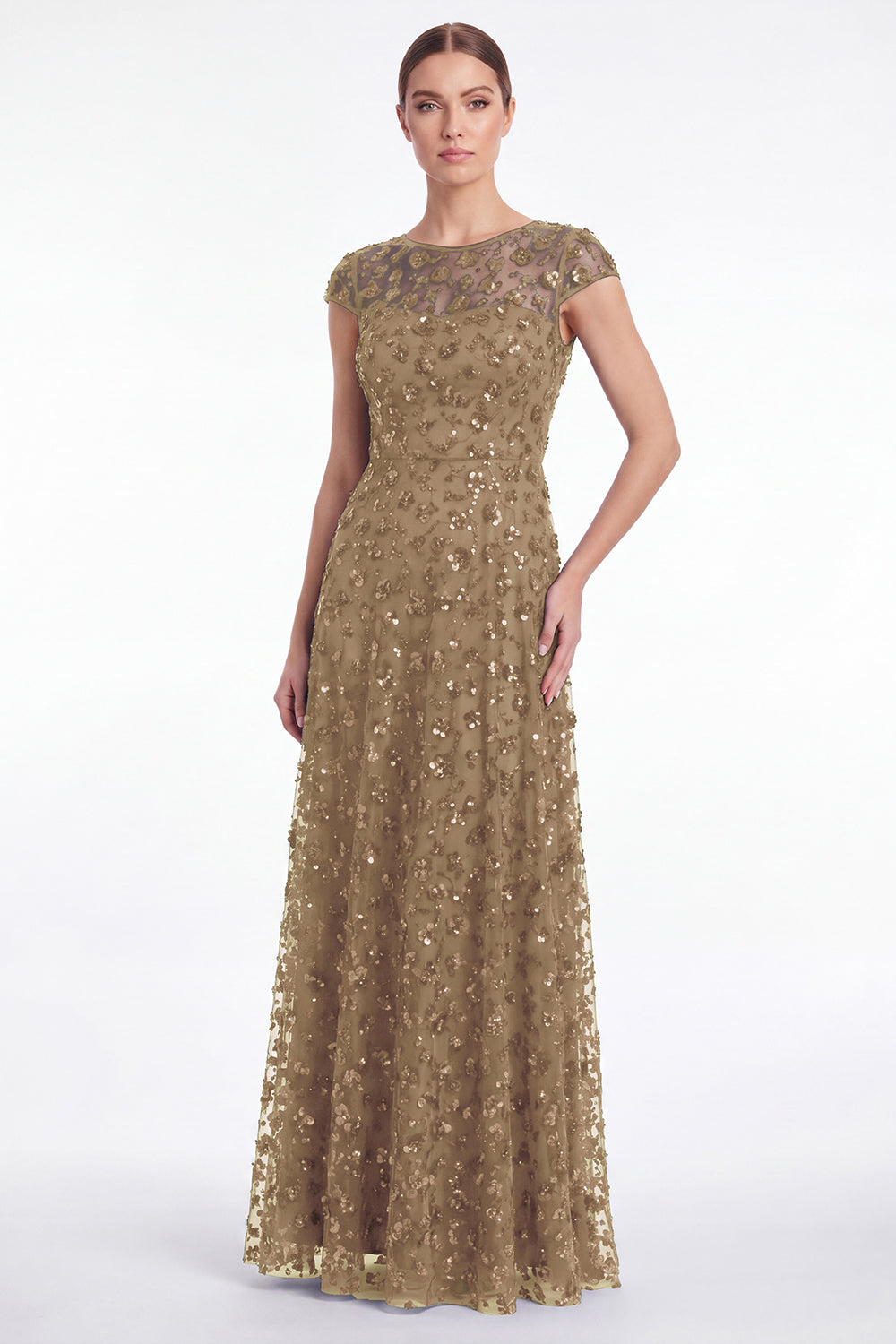 Dusty Rose A Line Sequin Mother of the Bride Dress with Cap Sleeevs