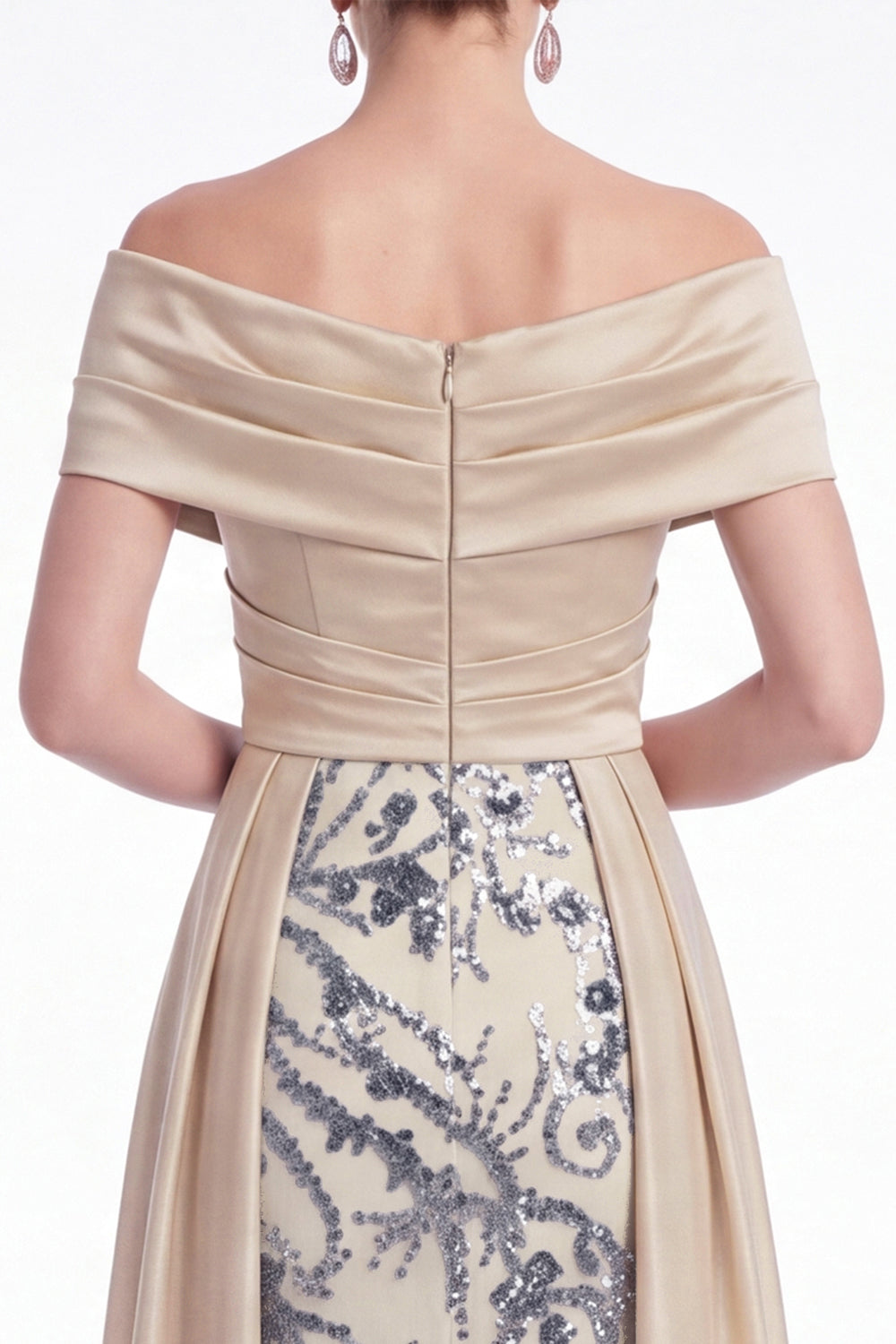 Champagne A-Line Floral Sequin Long Mother Of the Bride Dress with Sash