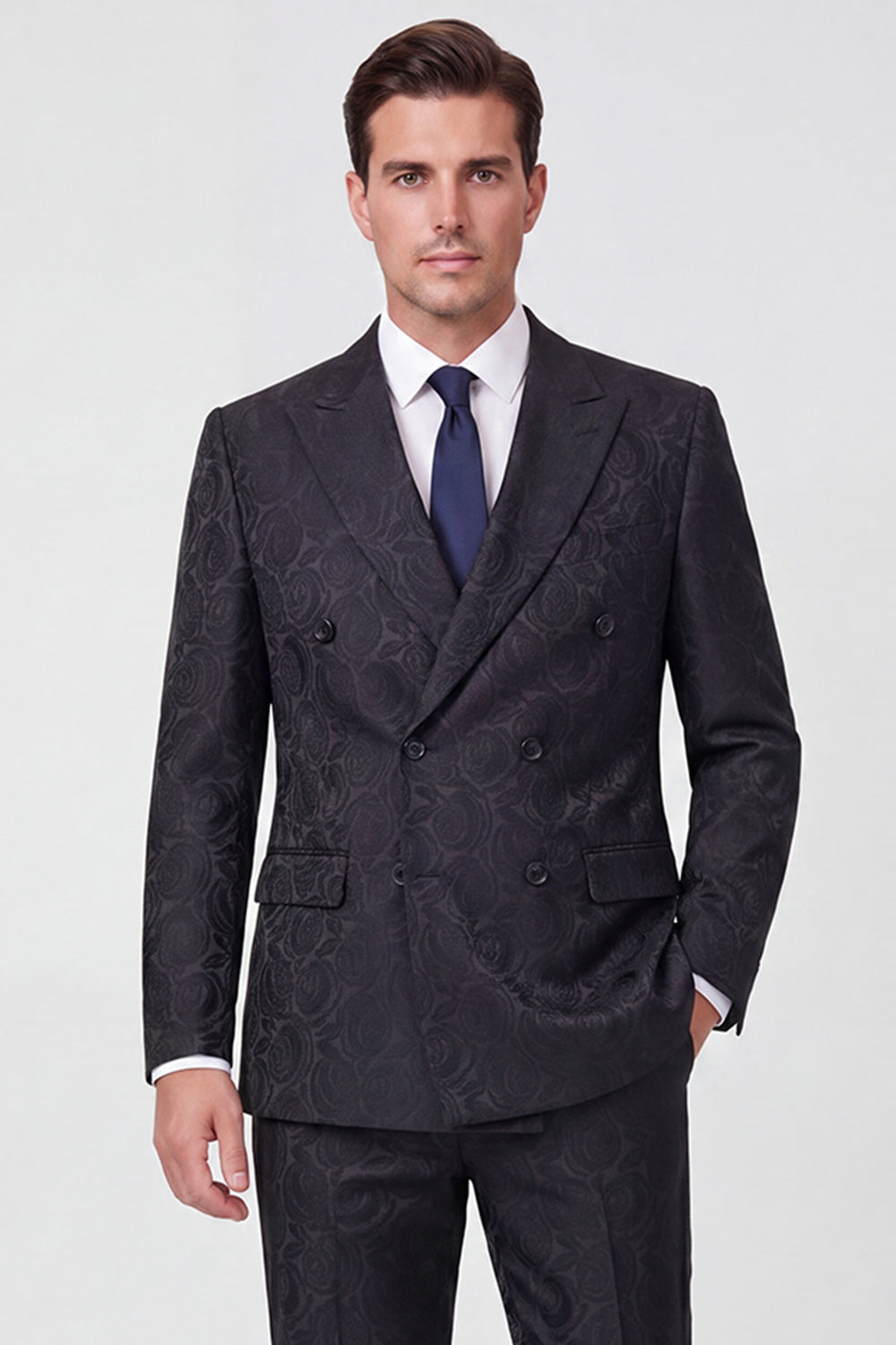 Costumes de bal pour homme noirs à revers en pointe croisés deux pièces