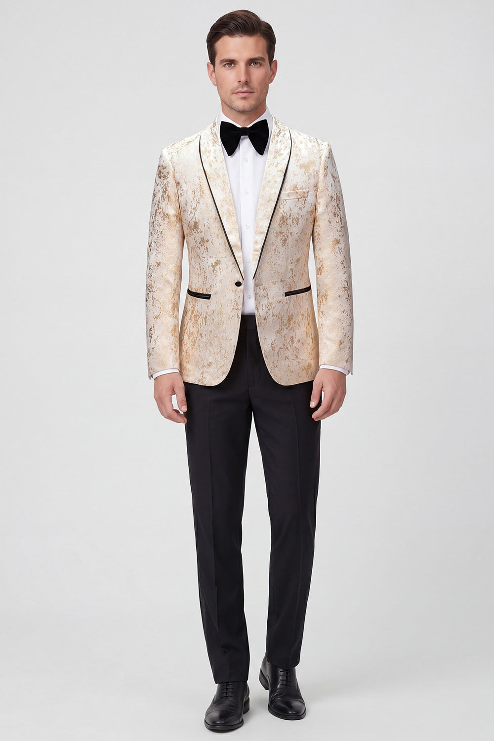 Gold Shawl Lapel 2 Piece One Button Jacquard Men's Prom Suits