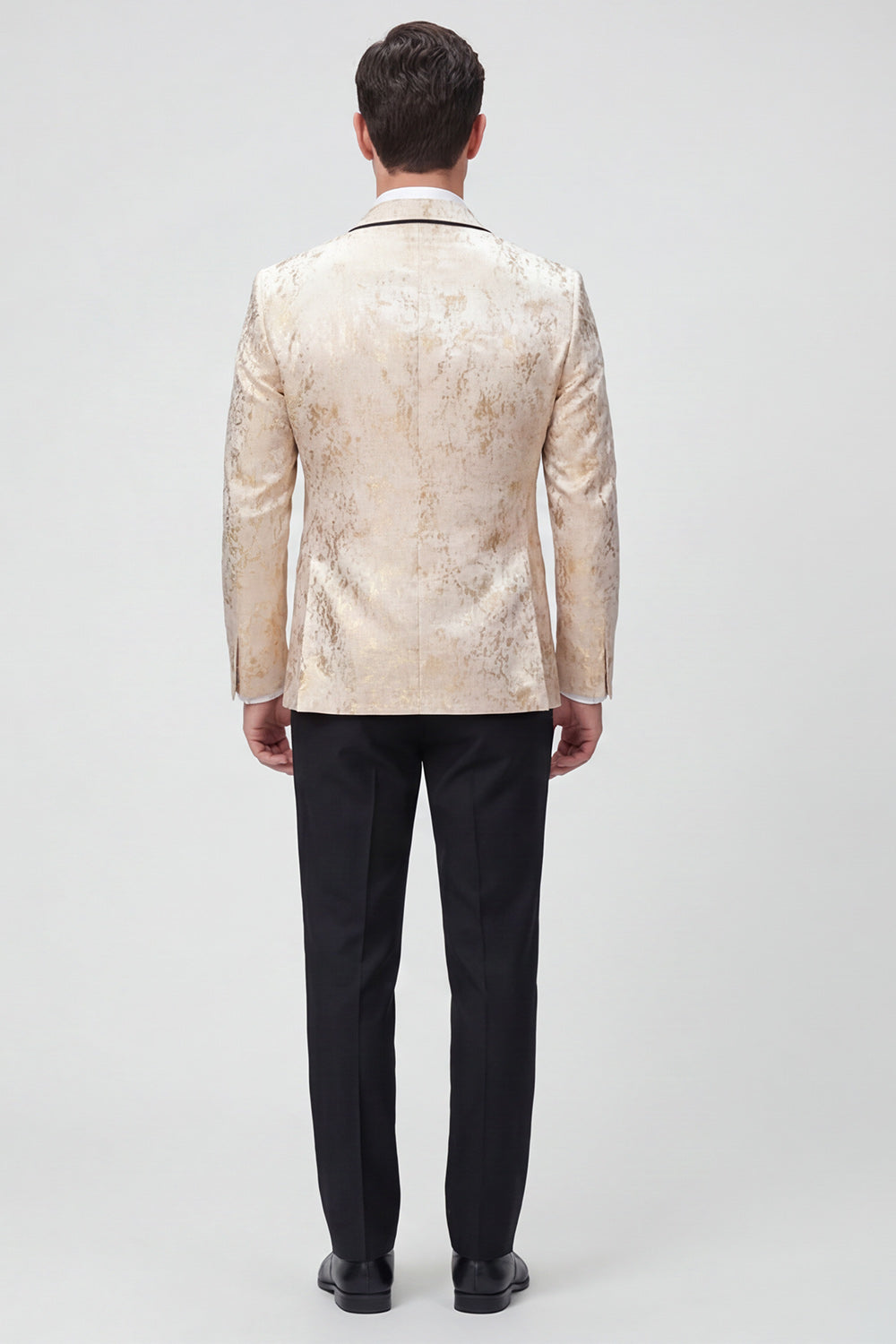 Gold Shawl Lapel 2 Piece One Button Jacquard Men's Prom Suits