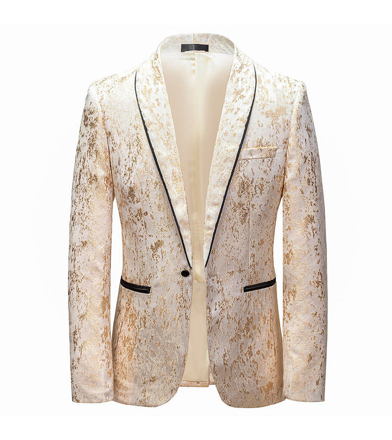 Gold Shawl Lapel 2 Piece One Button Jacquard Men's Prom Suits
