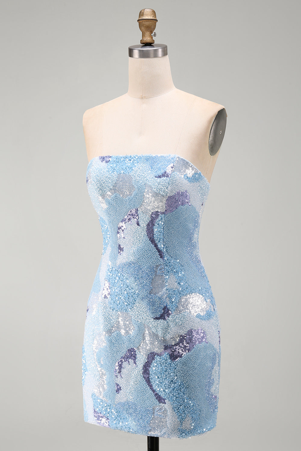Strapless Blue Bodycon Short Homecoming Dress with Beading