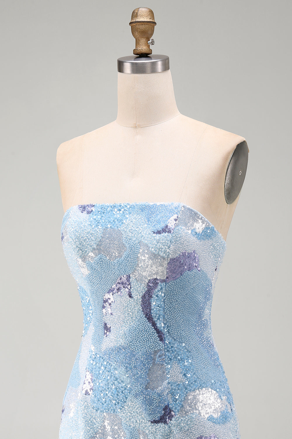 Strapless Blue Bodycon Short Homecoming Dress with Beading