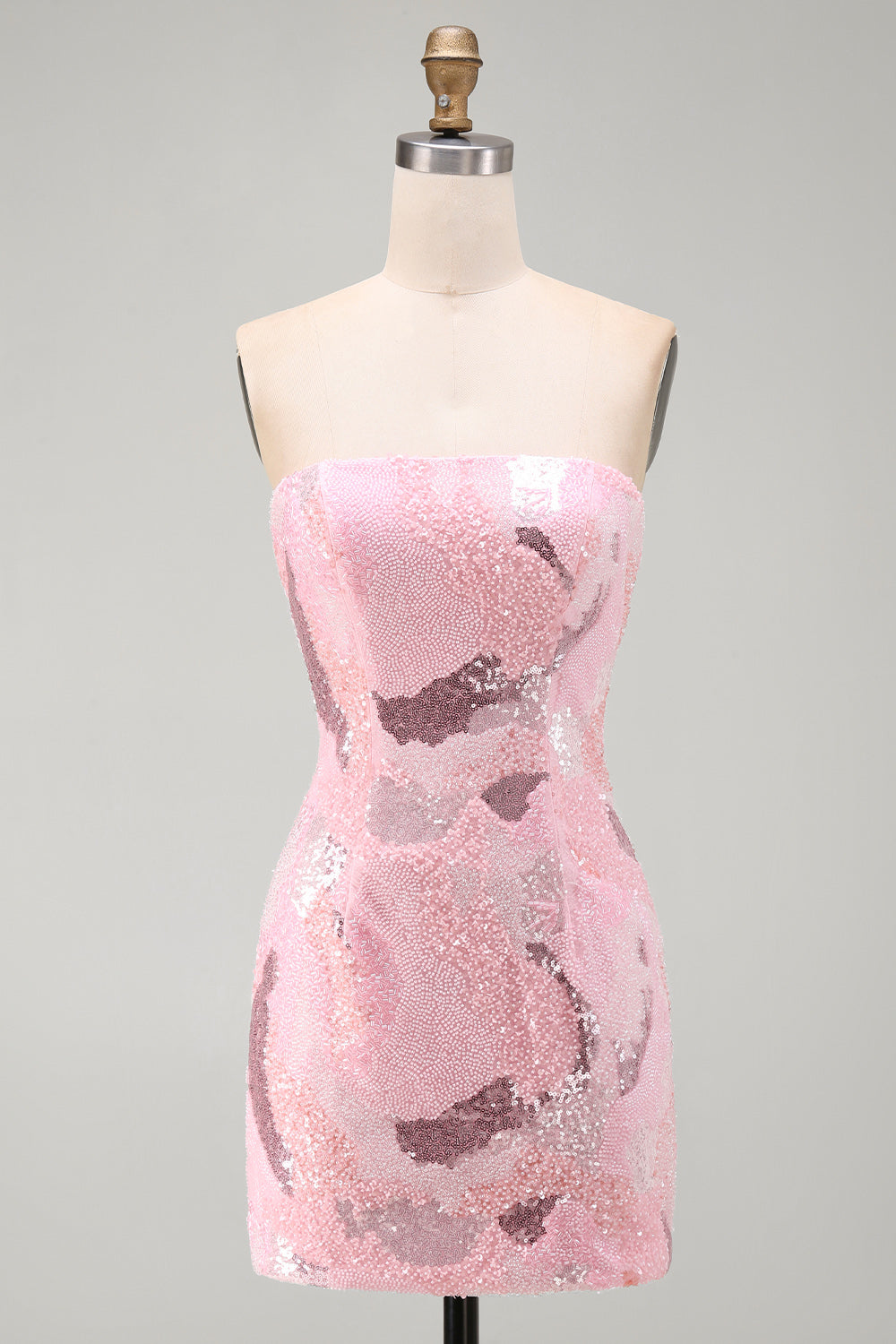 Pink Strapless Bodycon Beaded Short Homecoming Dress