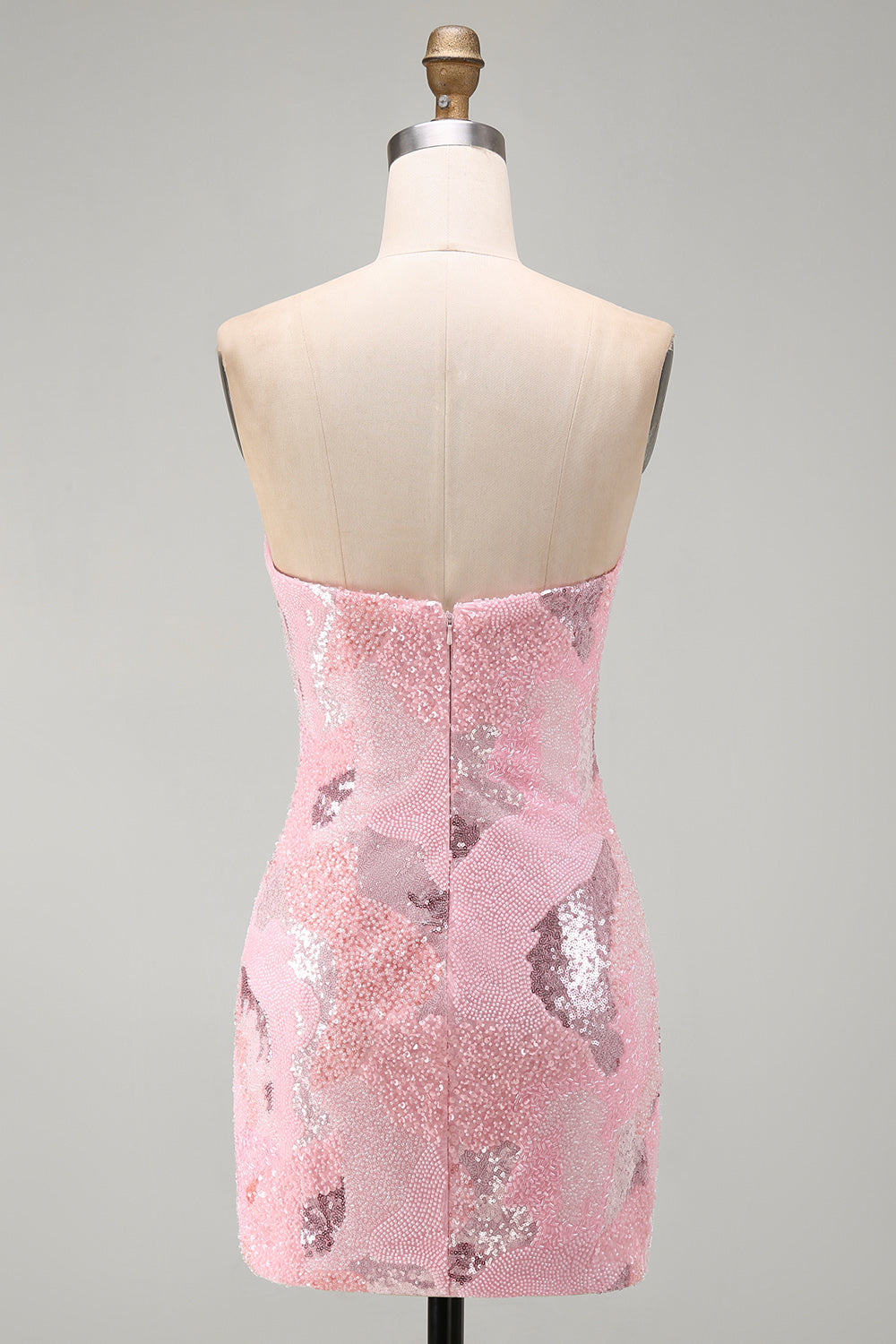 Pink Strapless Bodycon Beaded Short Homecoming Dress