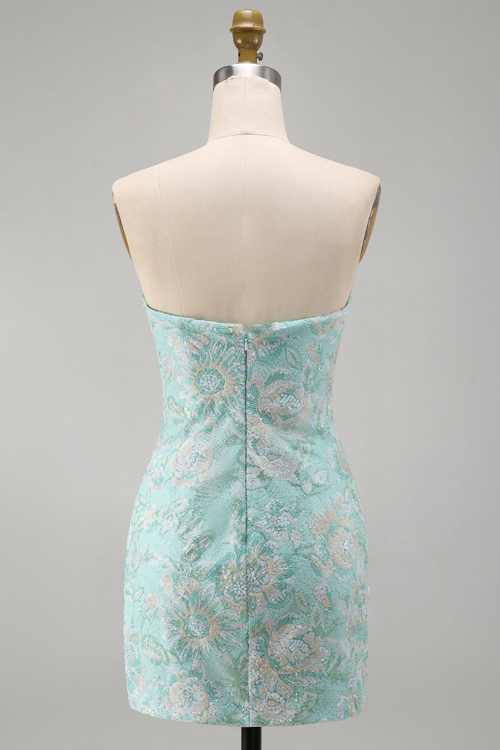 Mint Floral Strapless Bodycon Sequins Short Homecoming Dress