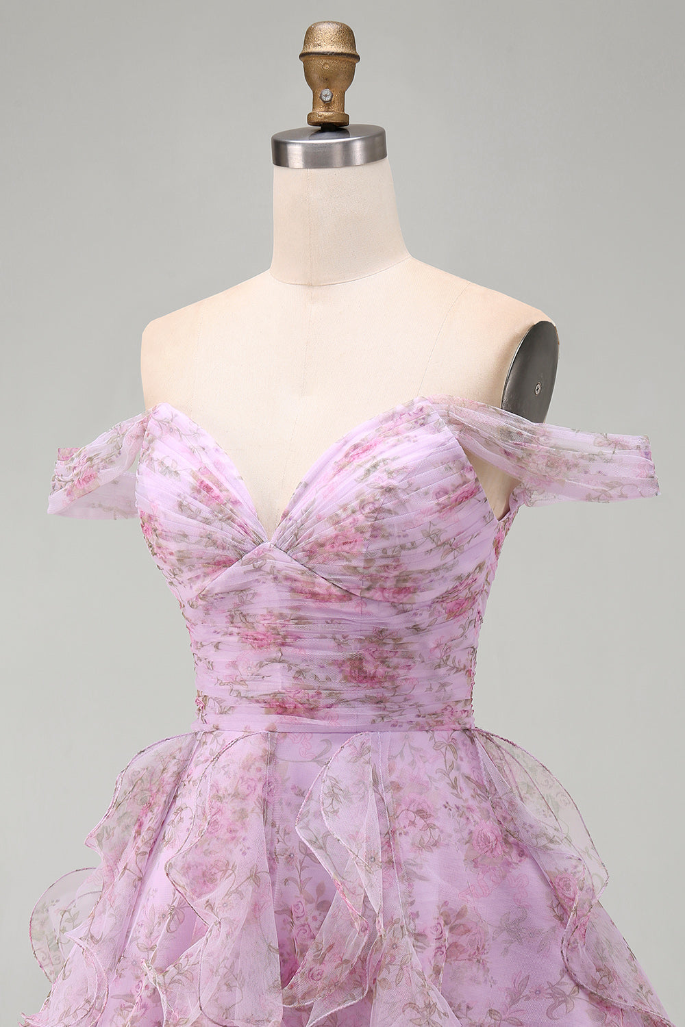 Lilac Off the Shoulder A-Line Ruffle Short Homecoming Dress with Lace Up Back