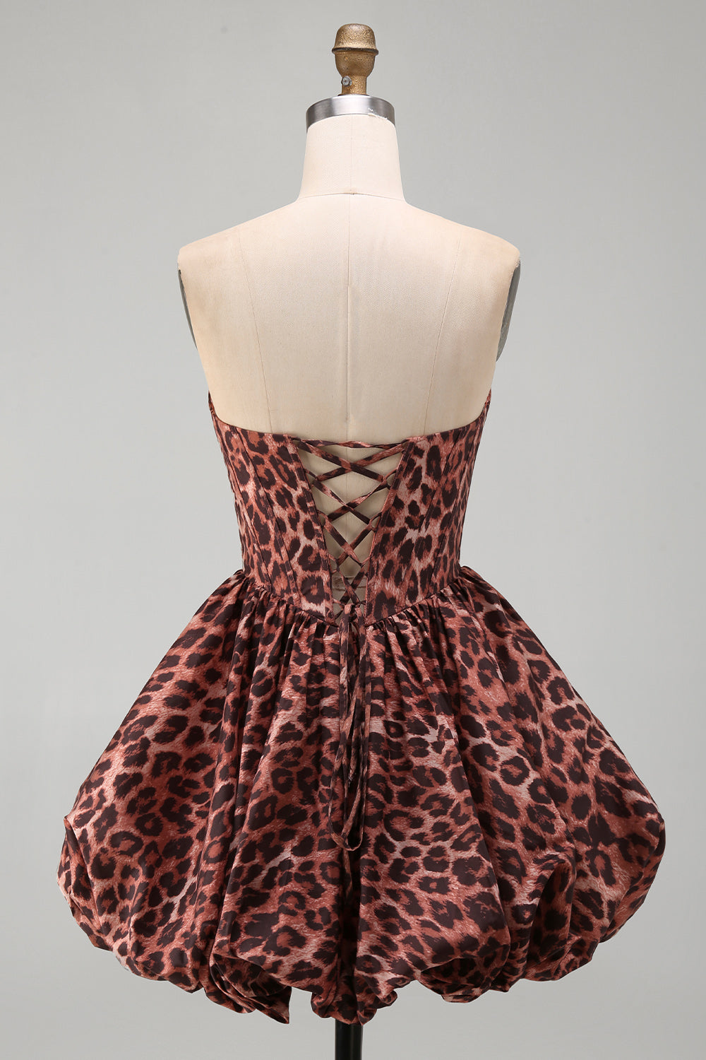 Sweetheart Leopard A-Line Corset Bubble Hem Homecoming Dress with Lace Up Back