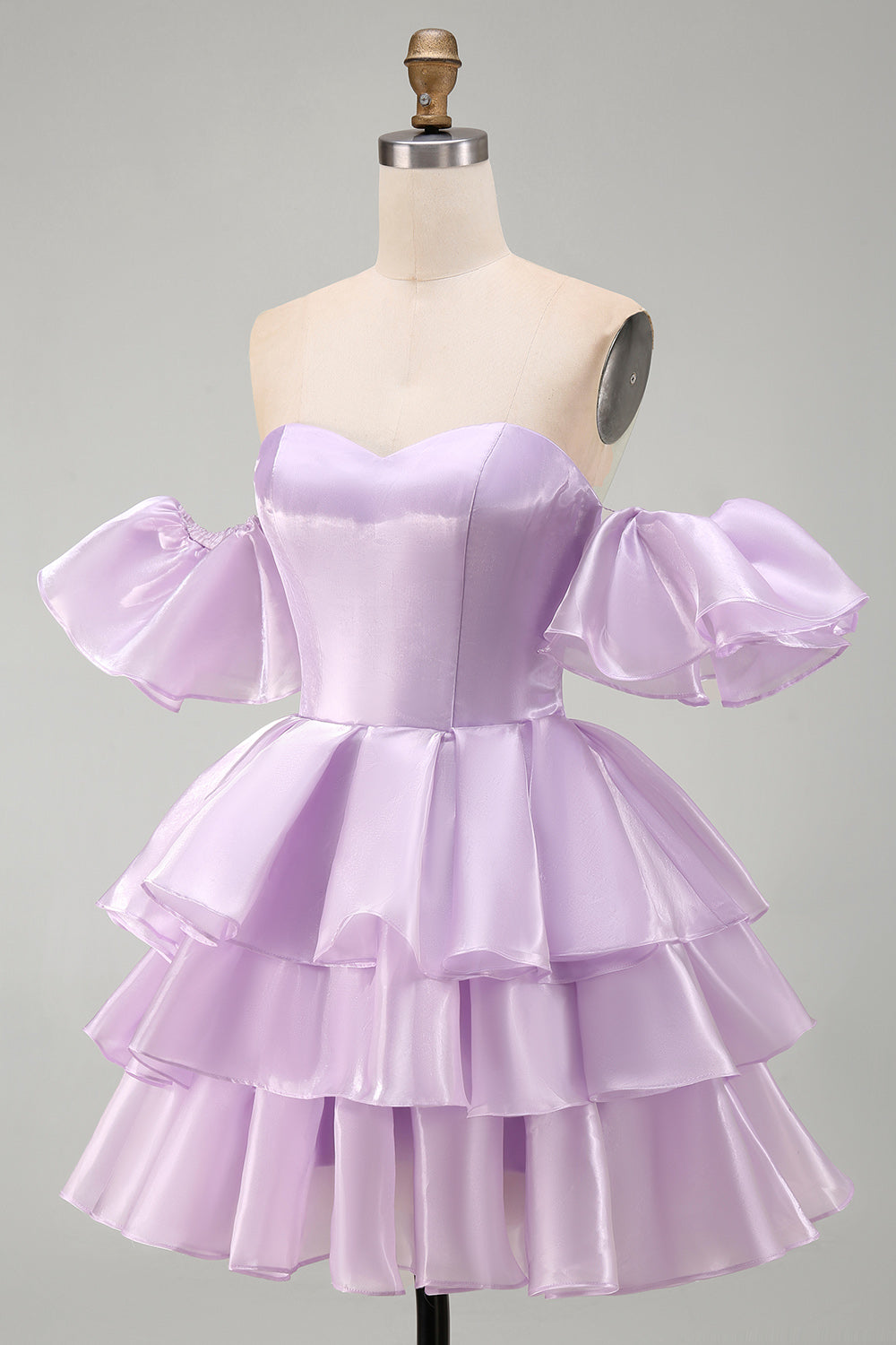 Off the Shoulder Lilac A-Line Tiered Ruffled Short Homecoming Dress with Lace Up Back