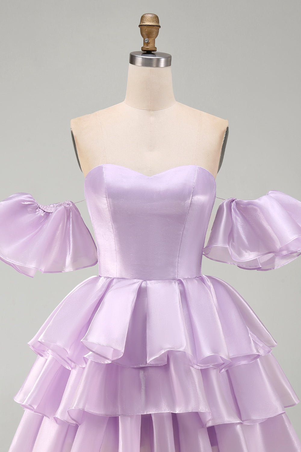 Off the Shoulder Lilac A-Line Tiered Ruffled Short Homecoming Dress with Lace Up Back