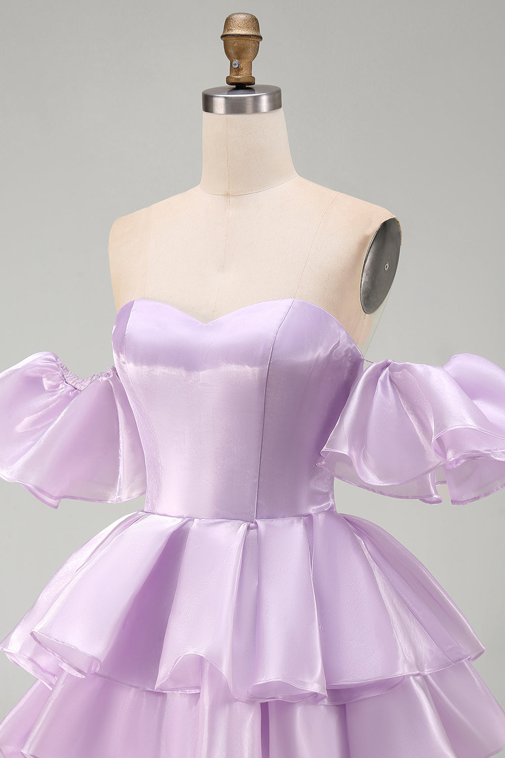 Off the Shoulder Lilac A-Line Tiered Ruffled Short Homecoming Dress with Lace Up Back