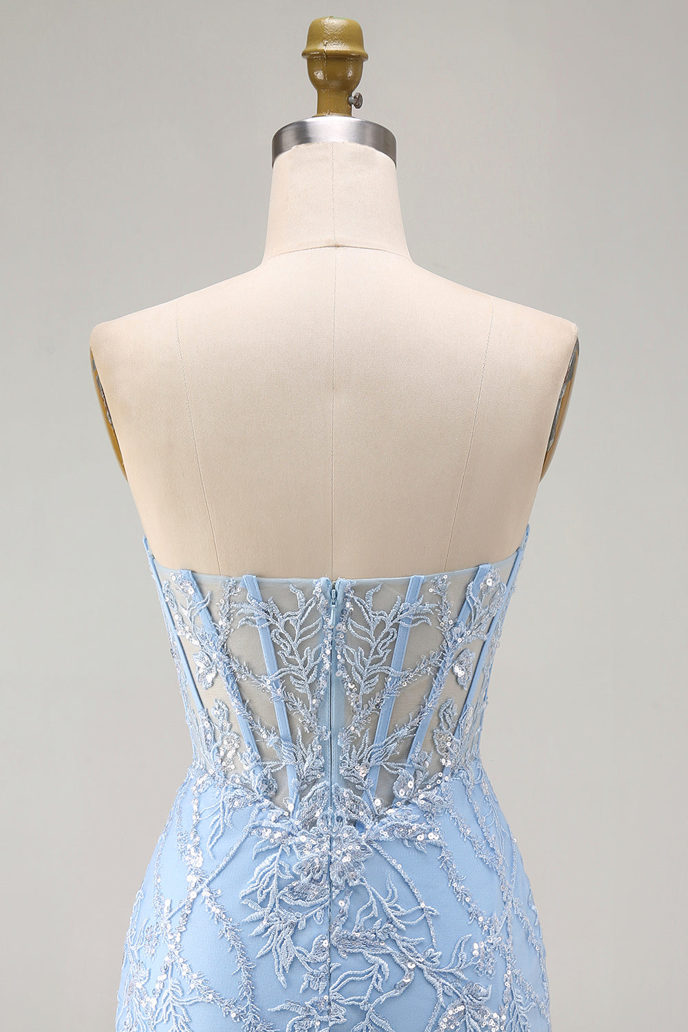 Blue Sweetheart Sheer Corset Bodycon Sequins Short Homecoming Dress with Appliques