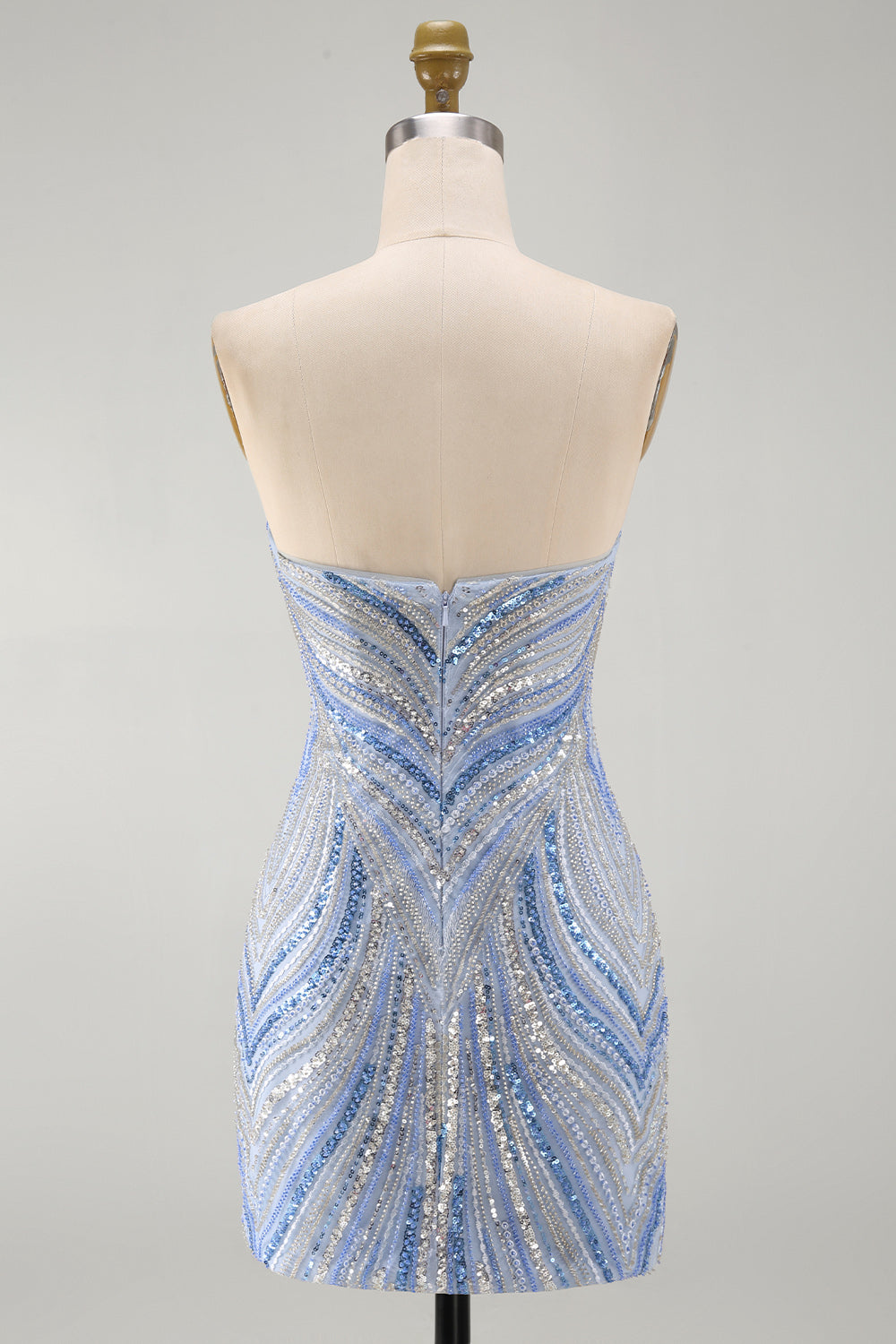 Sparkly Strapless Blue Bodycon Sequins Short Homecoming Dress with Beading