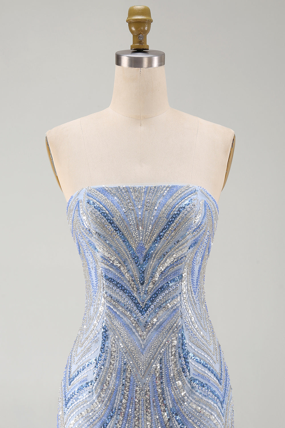 Sparkly Strapless Blue Bodycon Sequins Short Homecoming Dress with Beading