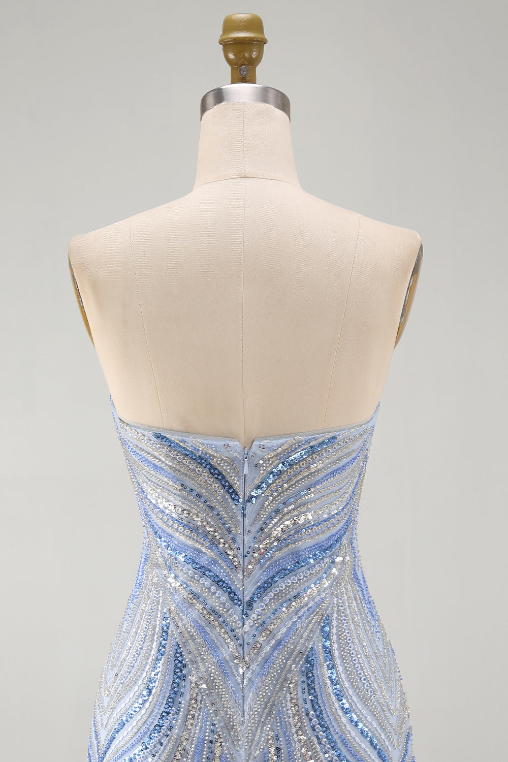 Sparkly Strapless Blue Bodycon Sequins Short Homecoming Dress with Beading