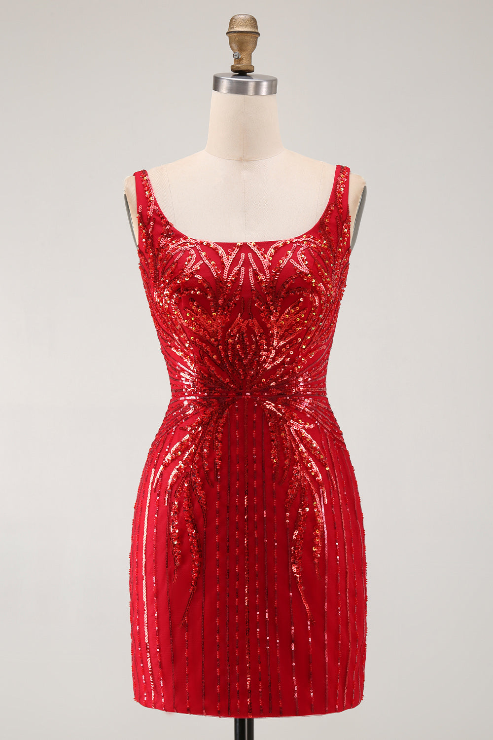 Sparkly Burgundy Bodycon Sequin Square Neck Short Homecoming Dress