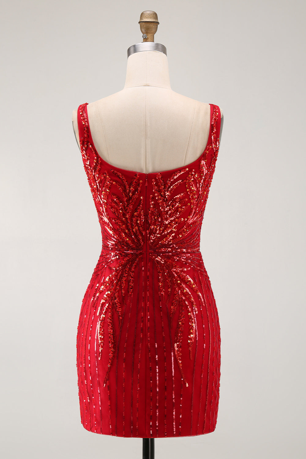 Sparkly Burgundy Bodycon Sequin Square Neck Short Homecoming Dress