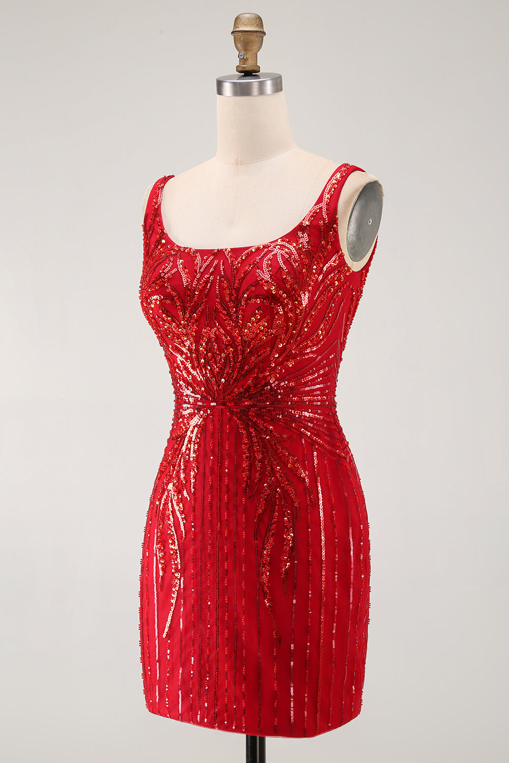 Sparkly Burgundy Bodycon Sequin Square Neck Short Homecoming Dress