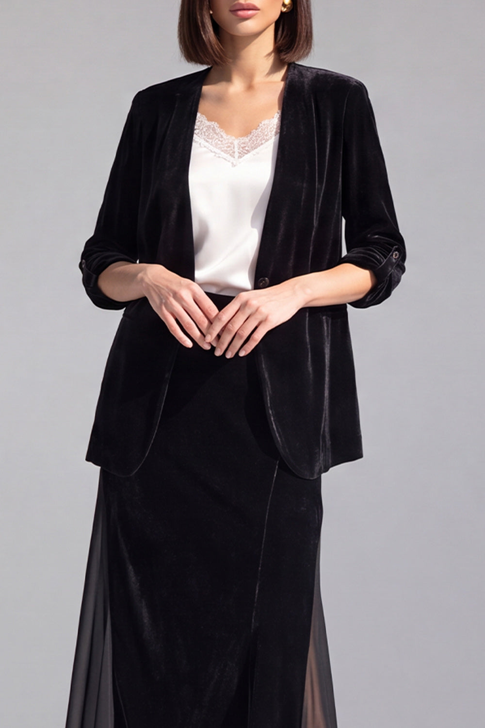 Black Velvet 2-Piece Midi Women Suits