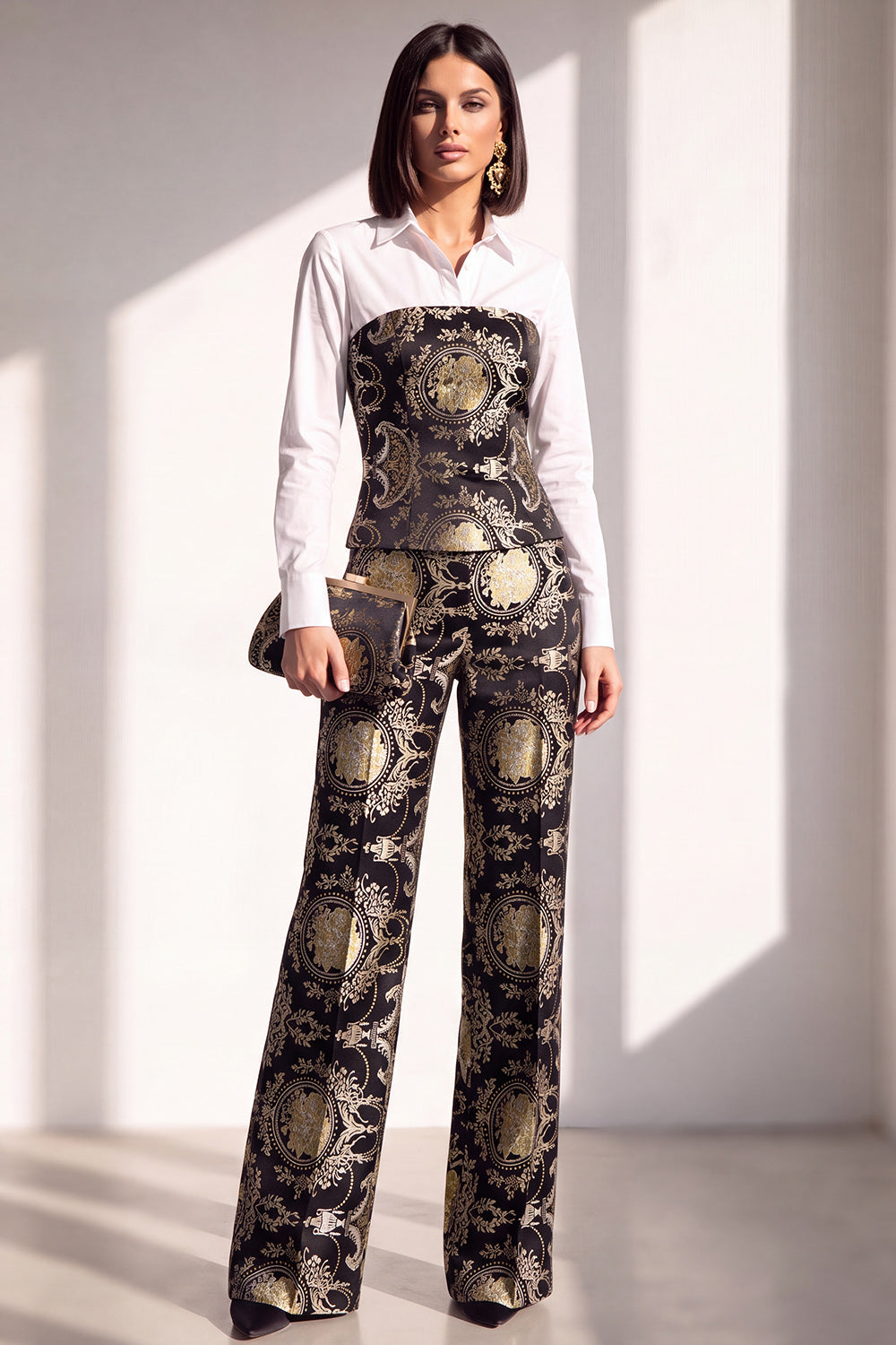Black Golden Corset Printed Pant Suits Women Suits