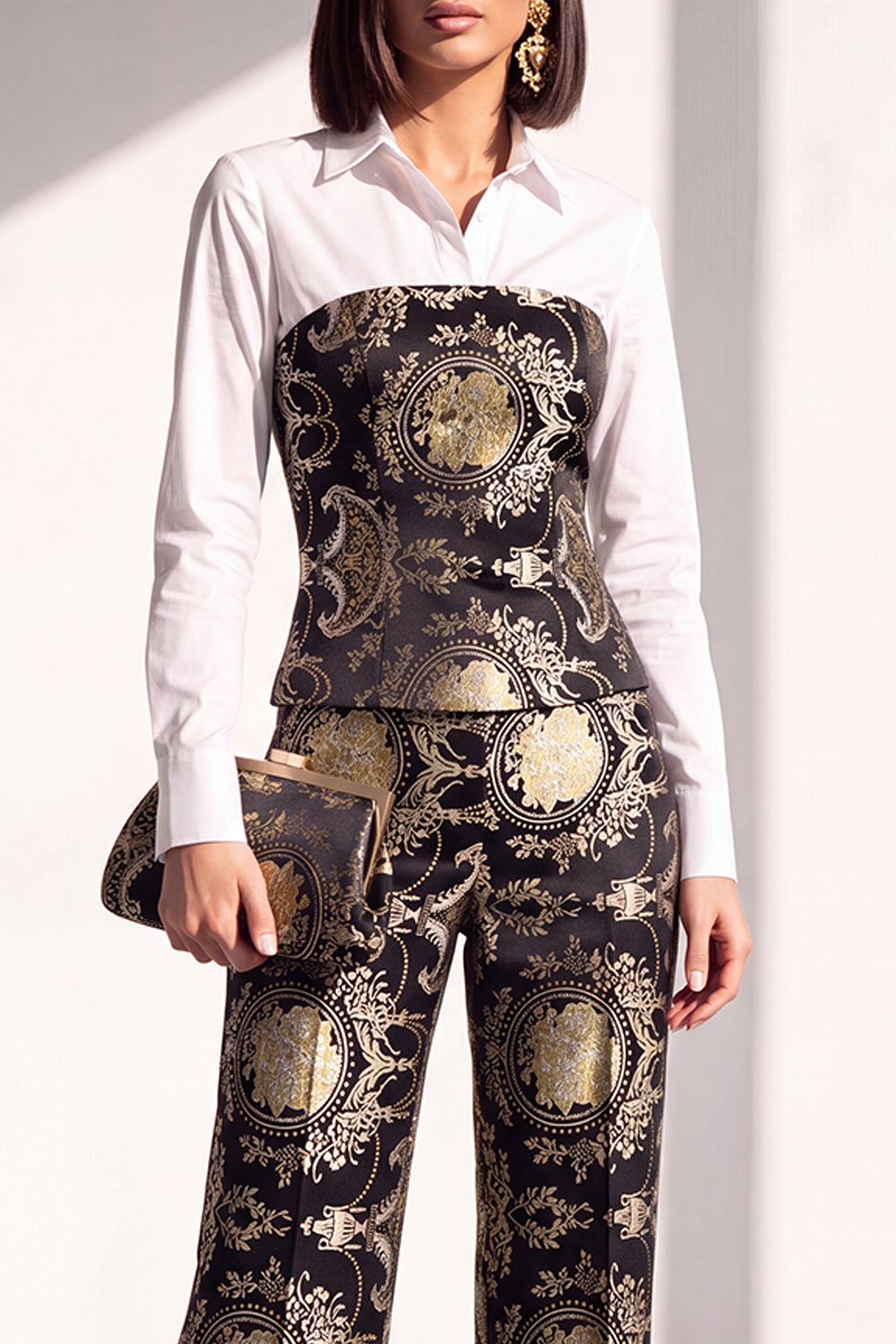 Black Golden Corset Printed Pant Suits Women Suits