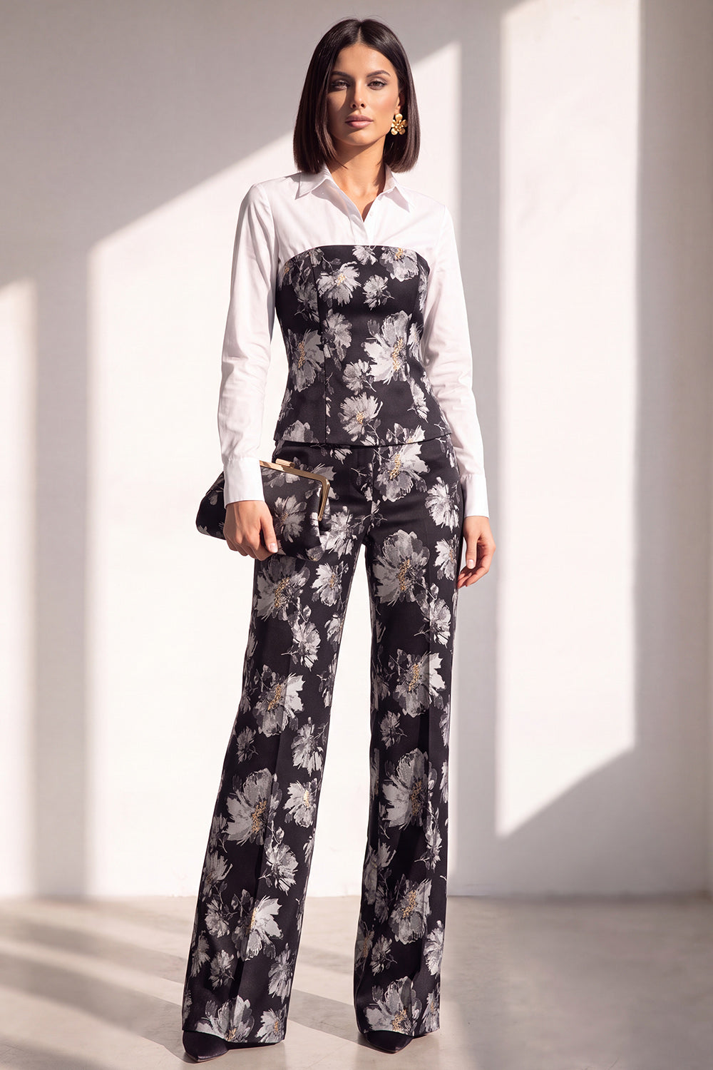 Black Golden Corset Printed Pant Suits Women Suits