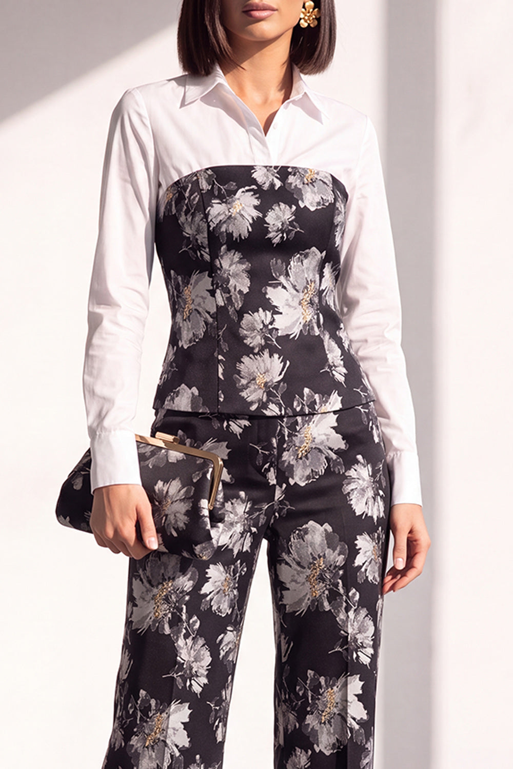 Black Golden Corset Printed Pant Suits Women Suits