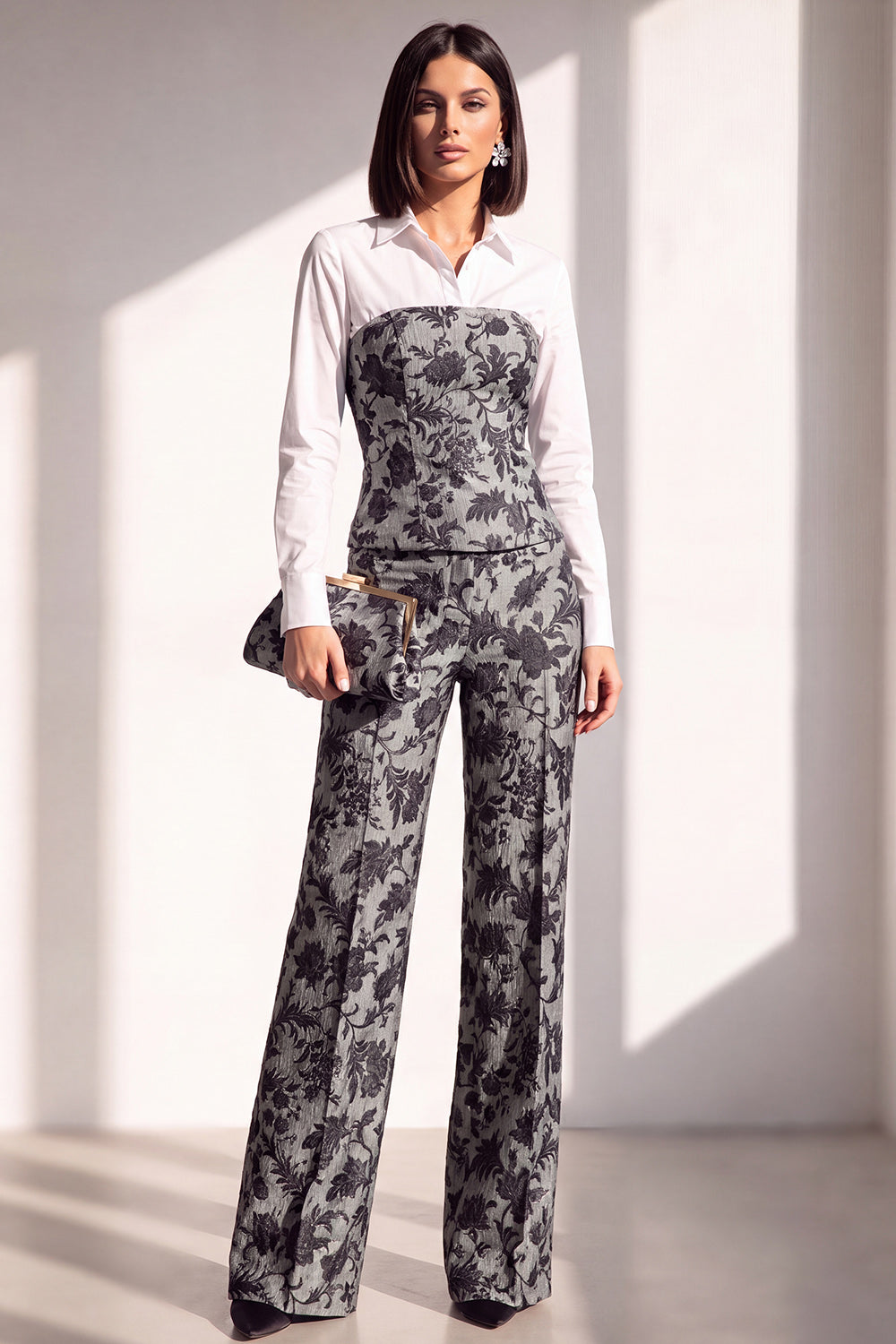 Black Golden Corset Printed Pant Suits Women Suits