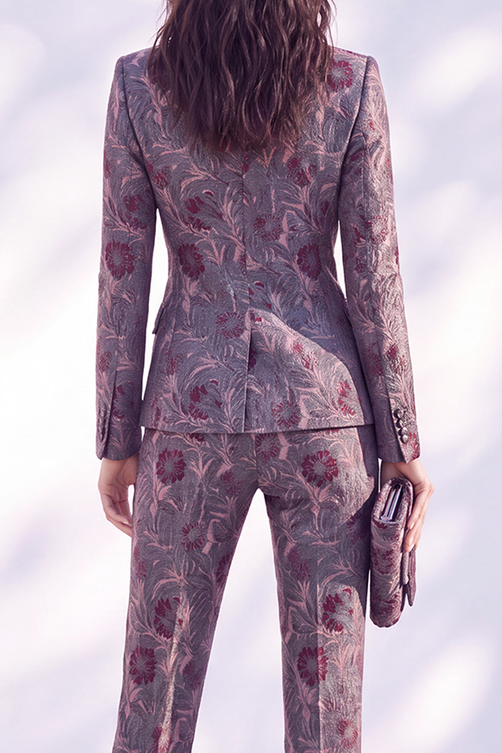 Dark Blue Printed Fitted Peak Lapel Long Women Suits