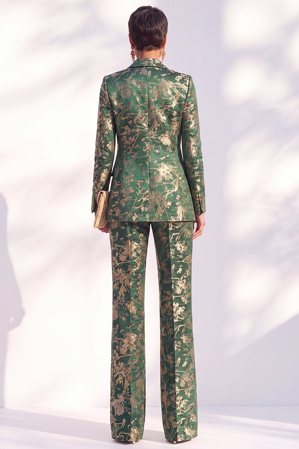 Blue Floral Print Notched Lapel Long Women's Suits
