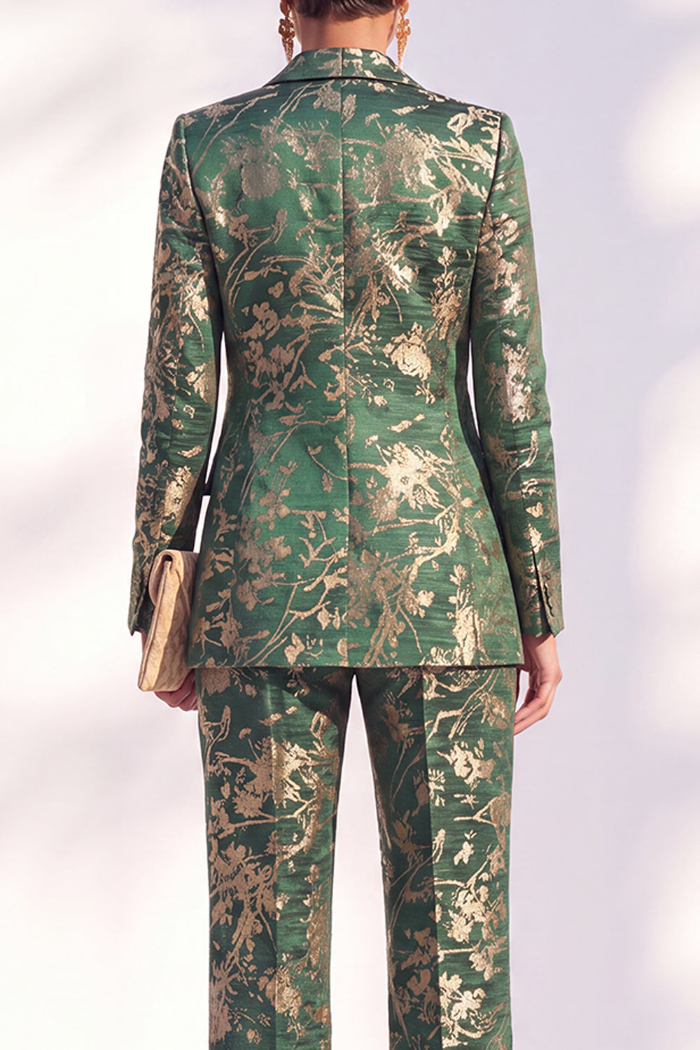 Blue Floral Print Notched Lapel Long Women's Suits