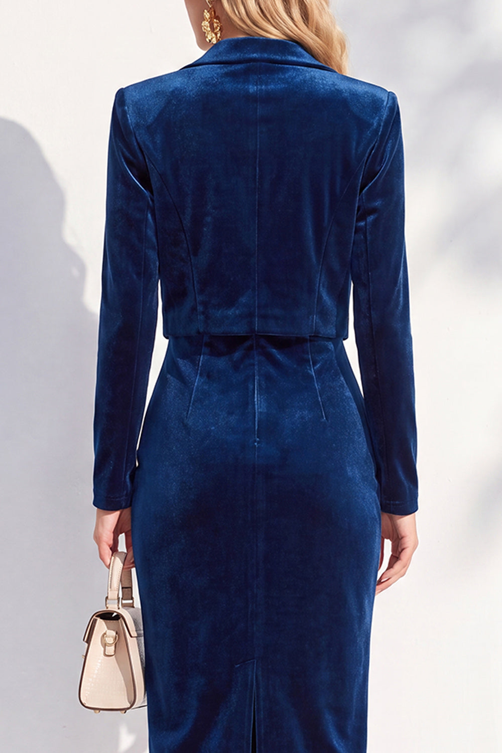 Burgundy Velvet Bodycon Notched Lapel Long Sleeves Midi Women Suits