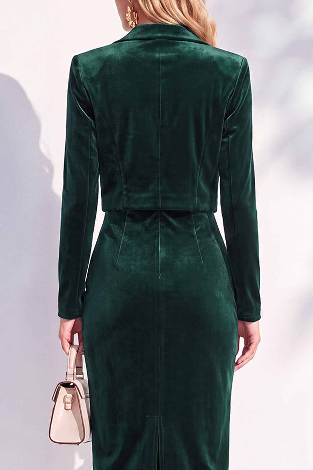 Burgundy Velvet Bodycon Notched Lapel Long Sleeves Midi Women Suits