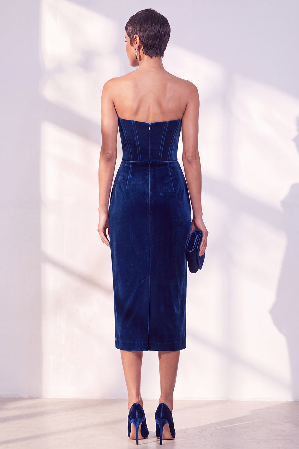 Burgundy Corset Sheath Strapless Velvet Dress