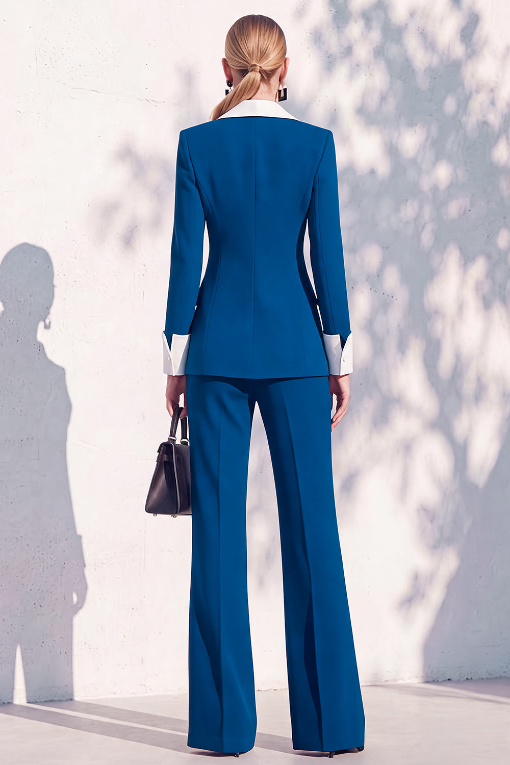 Berlin Blue Pantsuits Two Piece Long Sleeves Covered Button Women Suits